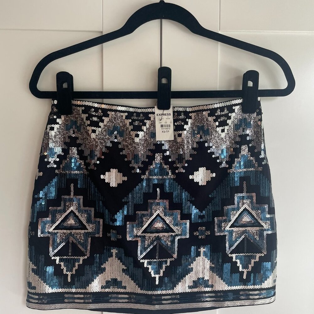 Express Geometric Sequin Mini Skirt